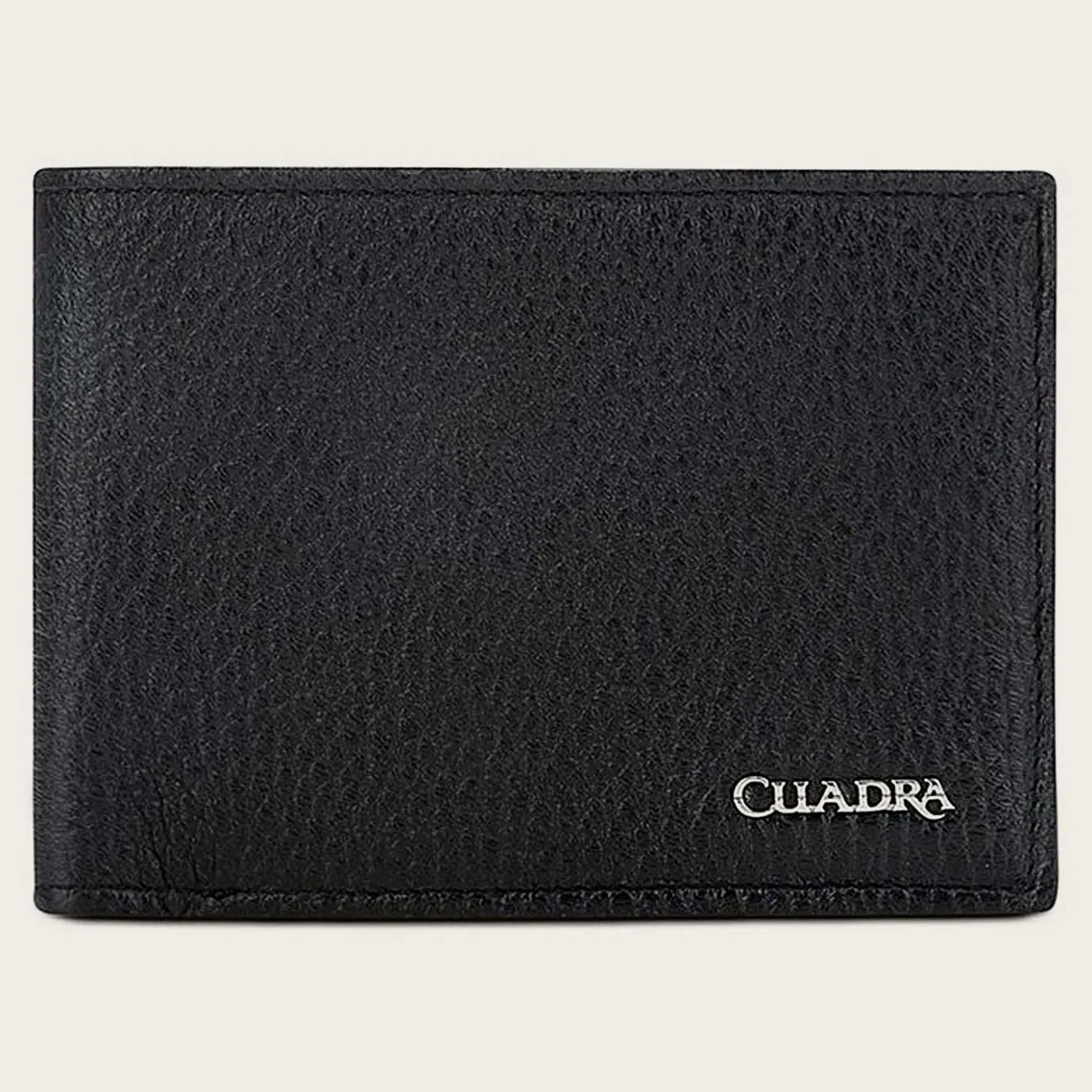 Men Cuadra Wallets-Black Handmade Bifold Deer Leather Wallet