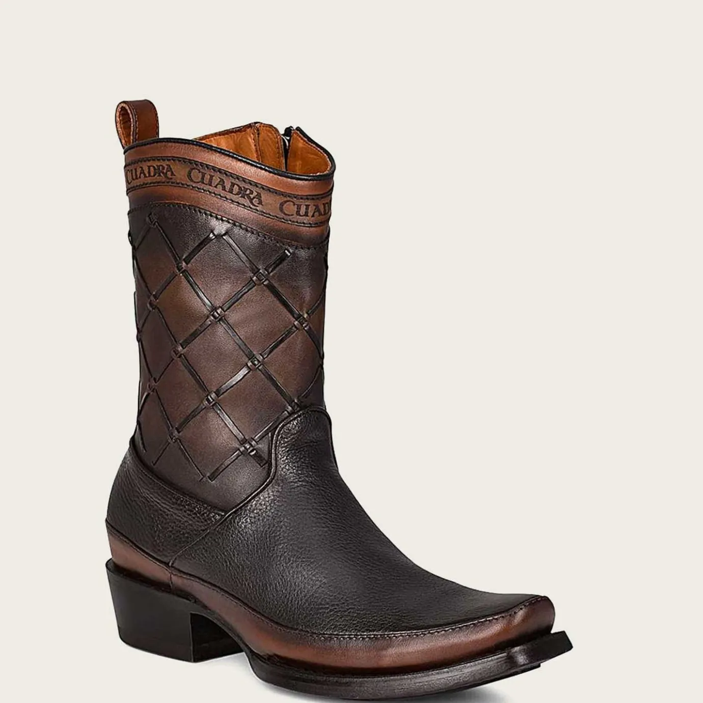 Men Cuadra Urban & Casual Boots-Black Hand-Painted Engraved Leather Boots With Geometric Patterns