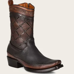 Men Cuadra Urban & Casual Boots-Black Hand-Painted Engraved Leather Boots With Geometric Patterns