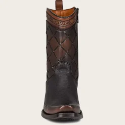 Men Cuadra Urban & Casual Boots-Black Hand-Painted Engraved Leather Boots With Geometric Patterns