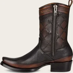 Men Cuadra Urban & Casual Boots-Black Hand-Painted Engraved Leather Boots With Geometric Patterns