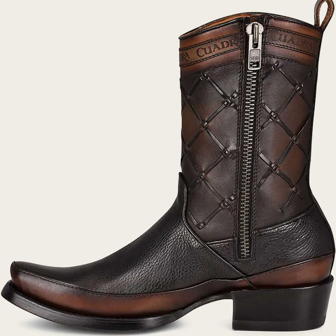Men Cuadra Urban & Casual Boots-Black Hand-Painted Engraved Leather Boots With Geometric Patterns