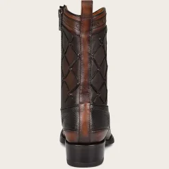 Men Cuadra Urban & Casual Boots-Black Hand-Painted Engraved Leather Boots With Geometric Patterns