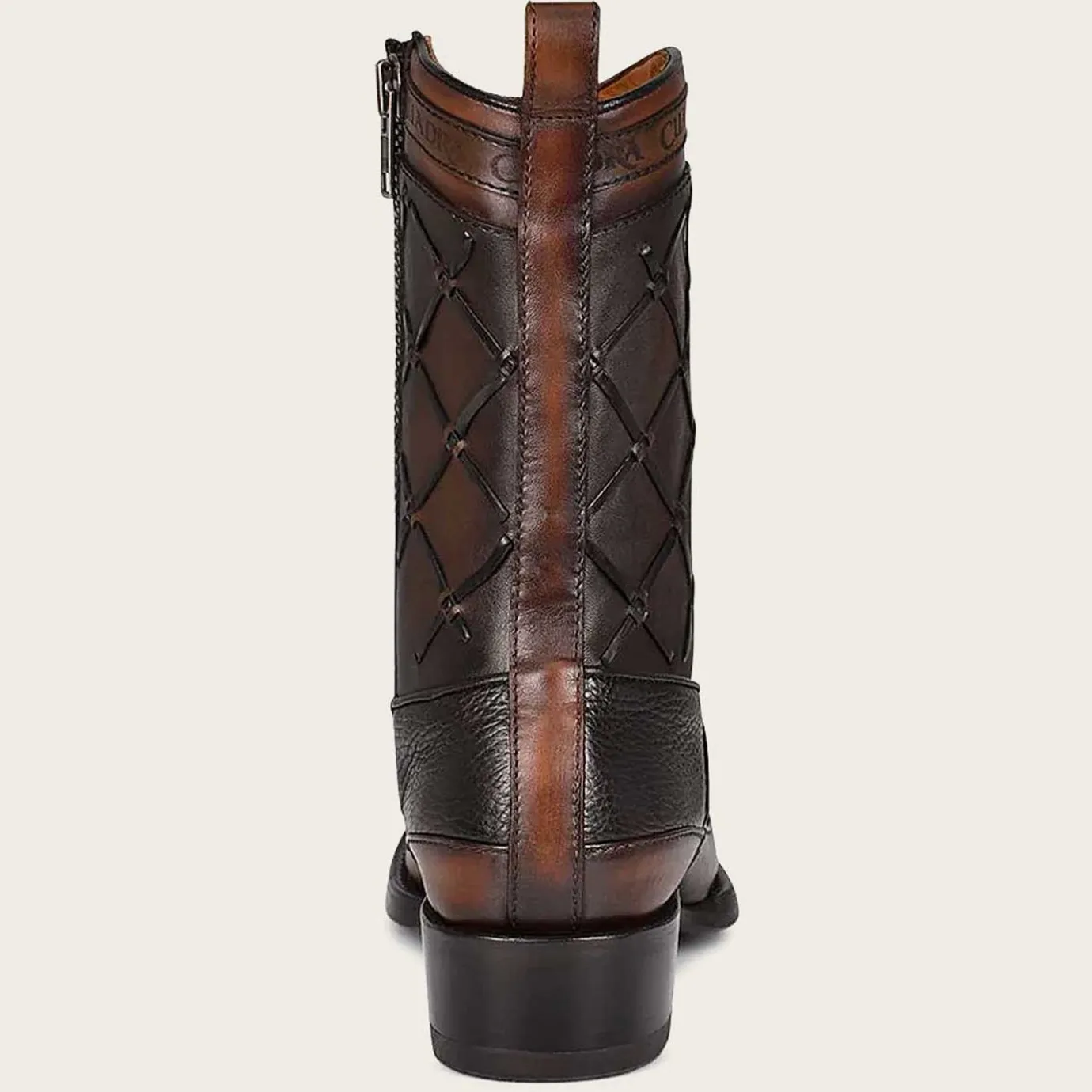 Men Cuadra Urban & Casual Boots-Black Hand-Painted Engraved Leather Boots With Geometric Patterns