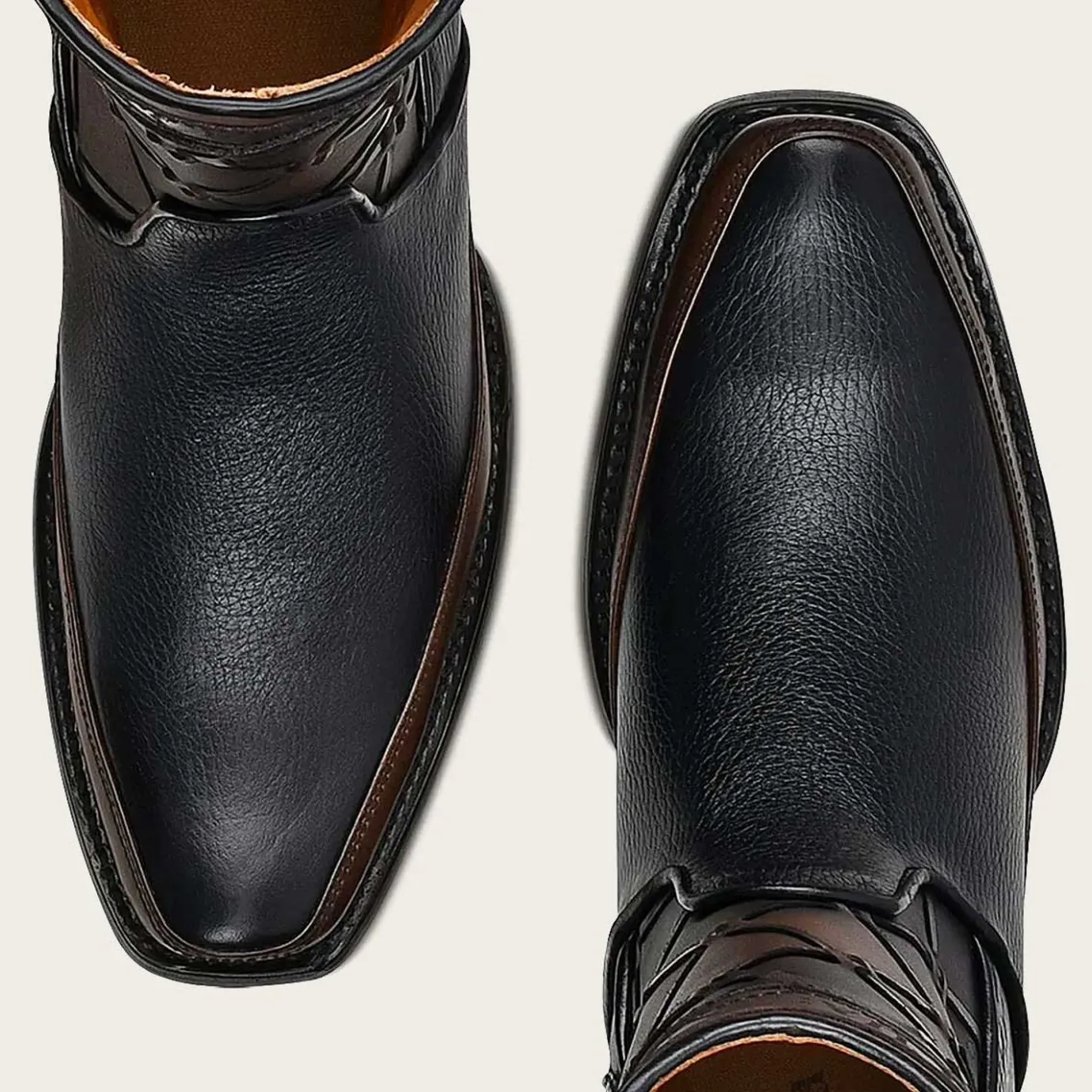 Men Cuadra Urban & Casual Boots-Black Hand-Painted Engraved Leather Boots With Geometric Patterns