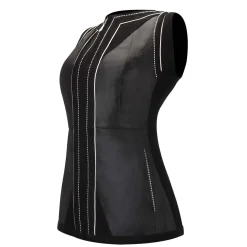 Women Cuadra Vests-Black Leather Long Vest
