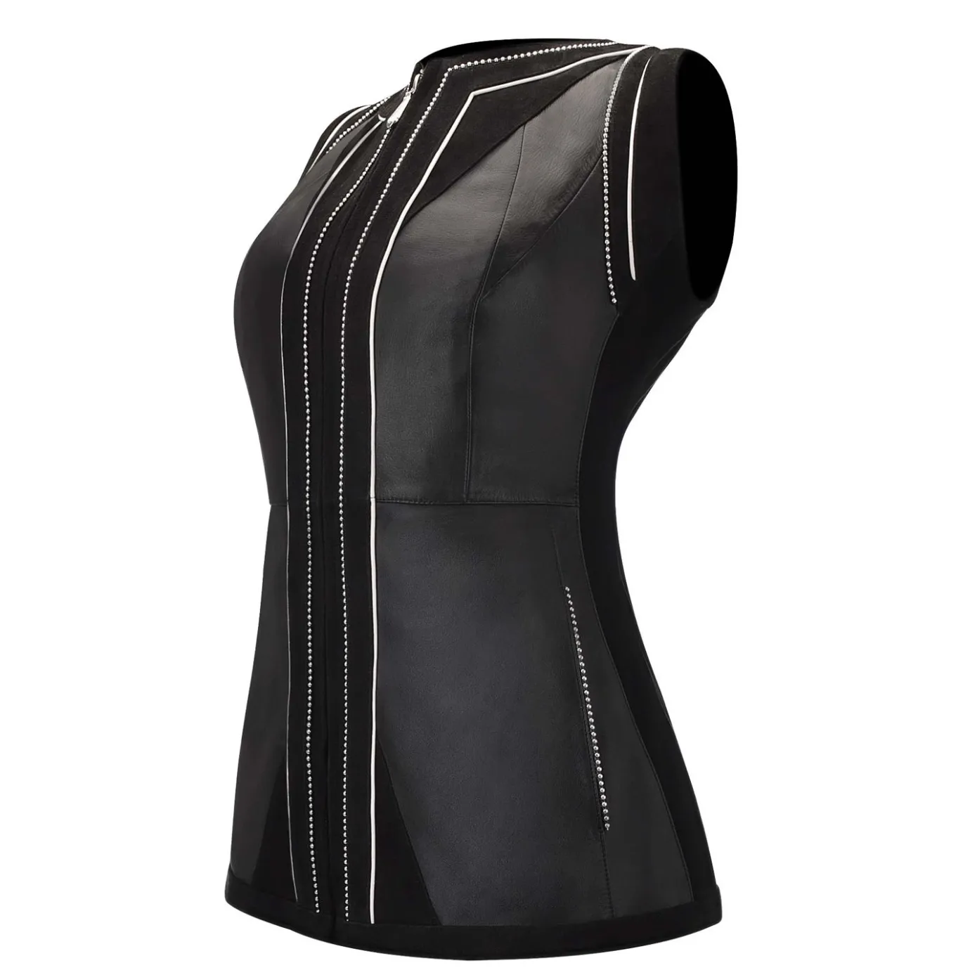 Women Cuadra Vests-Black Leather Long Vest