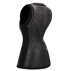 Women Cuadra Vests-Black Leather Long Vest