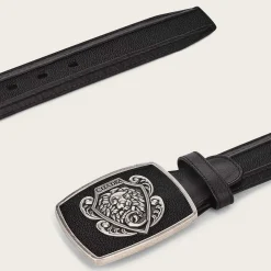 Men Cuadra Belts-Black Leather Western Belt With Genuine Stingray Leather