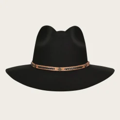 Women Cuadra Hats-Black Wool Hat With Decorated Belt
