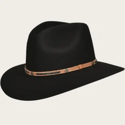Women Cuadra Hats-Black Wool Hat With Decorated Belt