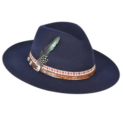 Women Cuadra Hats-Blue Hat With Embroidered Headband