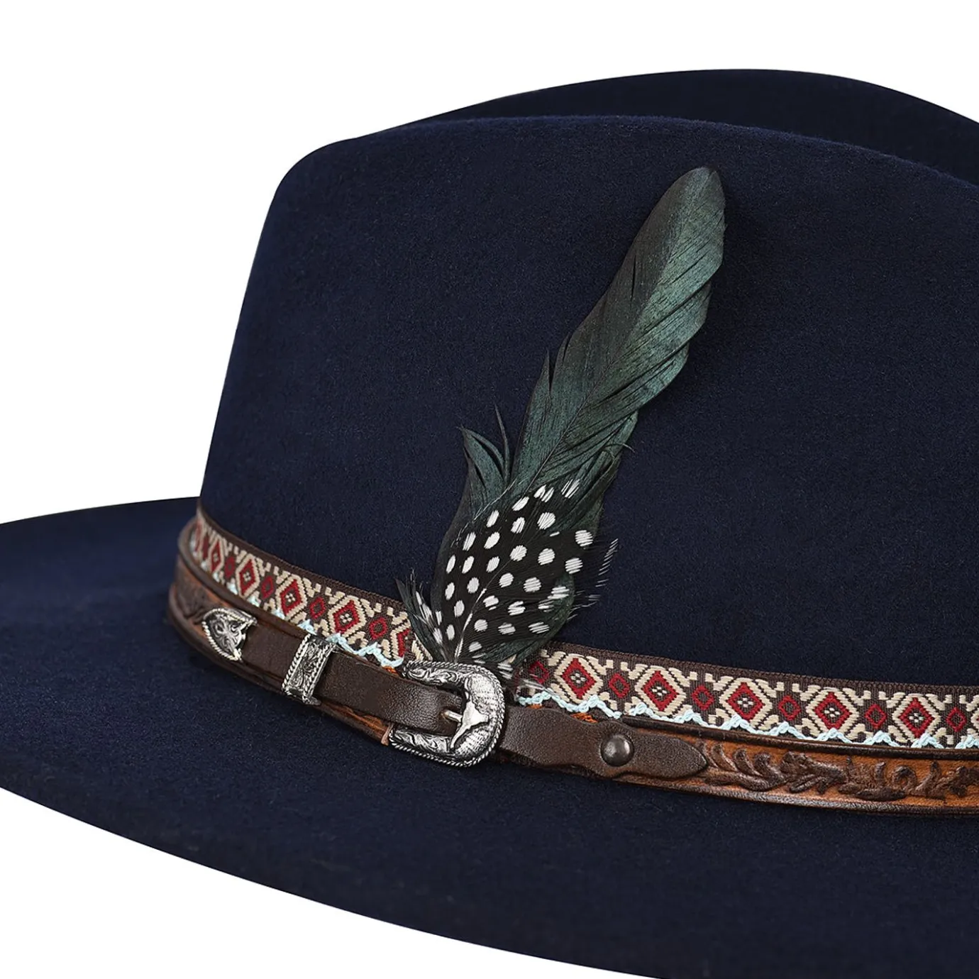 Women Cuadra Hats-Blue Hat With Embroidered Headband