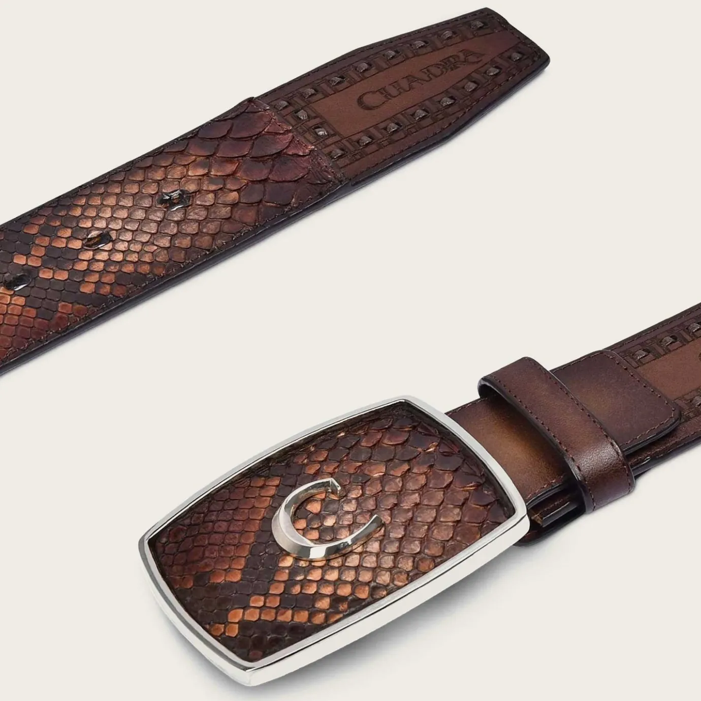 Men Cuadra Belts-Brown Engraved Leather Western Belt