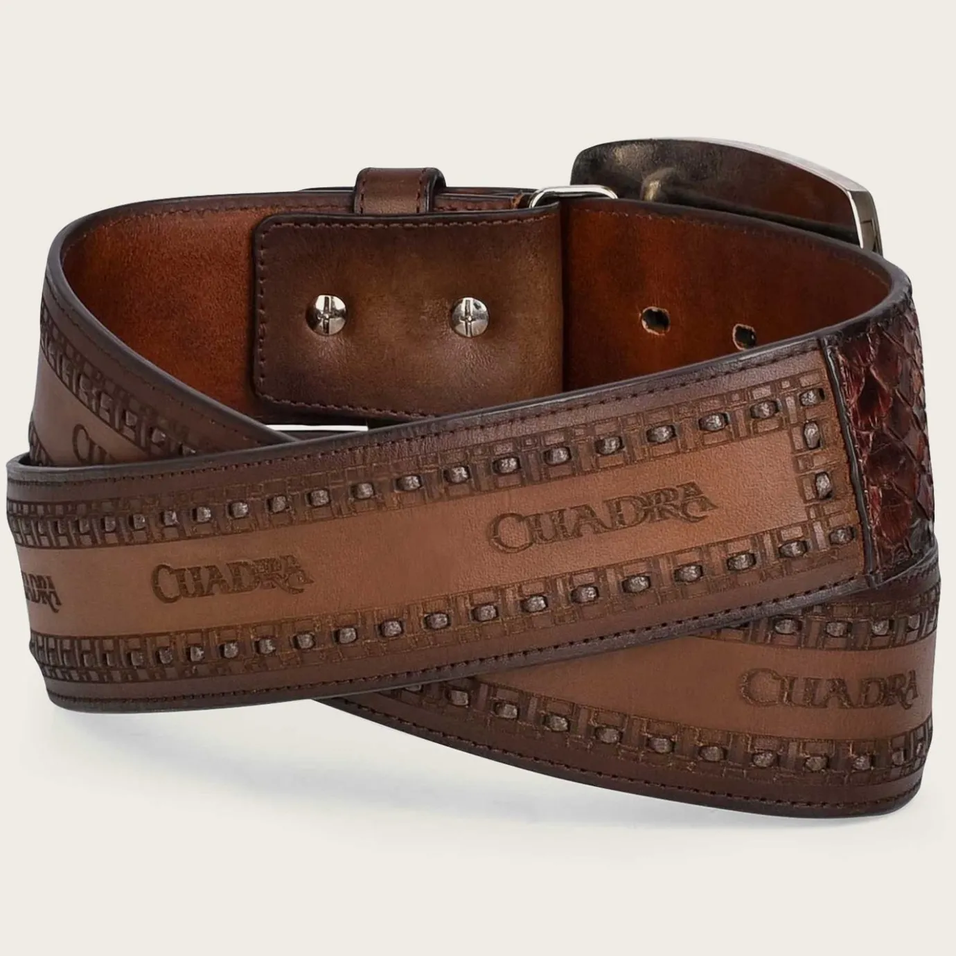 Men Cuadra Belts-Brown Engraved Leather Western Belt