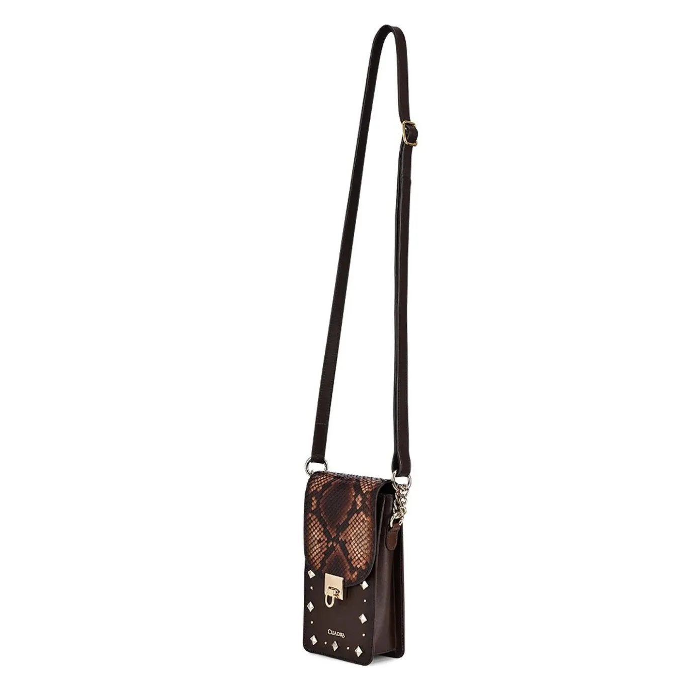 Women Cuadra Crossbody Bags-Brown Exotic Leather Cell Phone Bag