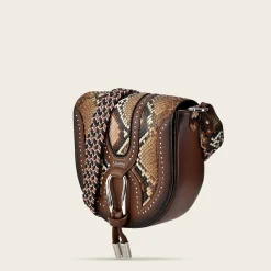 Women Cuadra Crossbody Bags-Brown Exotic Leather Crossbody Bag With Studs