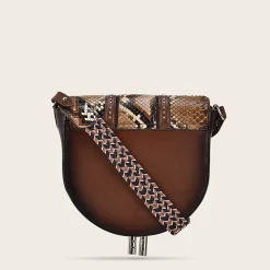 Women Cuadra Crossbody Bags-Brown Exotic Leather Crossbody Bag With Studs