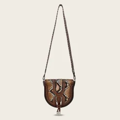 Women Cuadra Crossbody Bags-Brown Exotic Leather Crossbody Bag With Studs