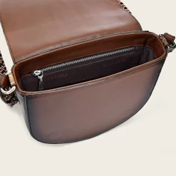 Women Cuadra Crossbody Bags-Brown Exotic Leather Crossbody Bag With Studs