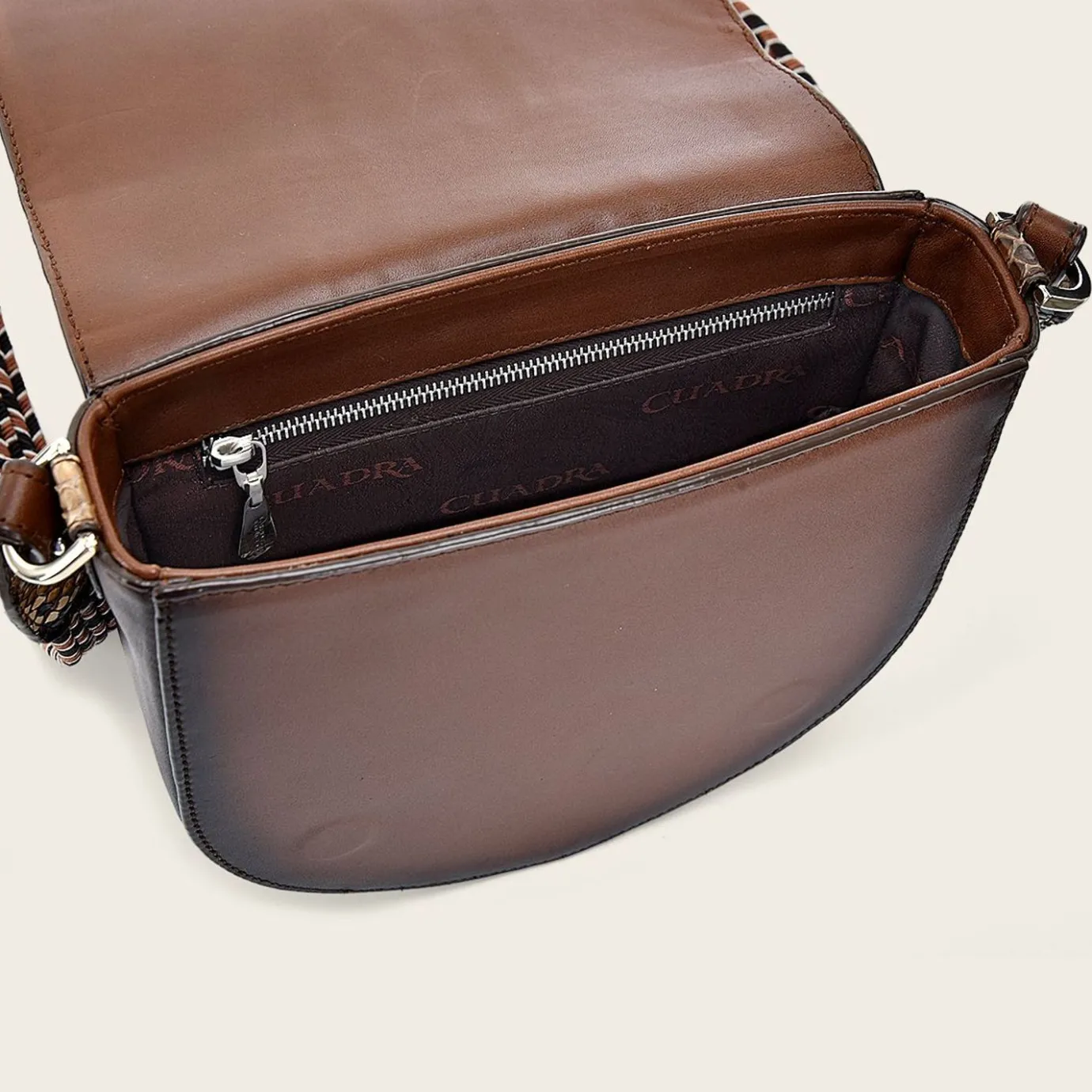 Women Cuadra Crossbody Bags-Brown Exotic Leather Crossbody Bag With Studs