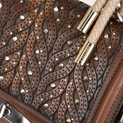 Women Cuadra Crossbody Bags-Brown Handcrafted Handbag With A High Detailed Stitching