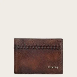 Men Cuadra Wallets-Brown Handmade Interwoven Detail Leather Wallet