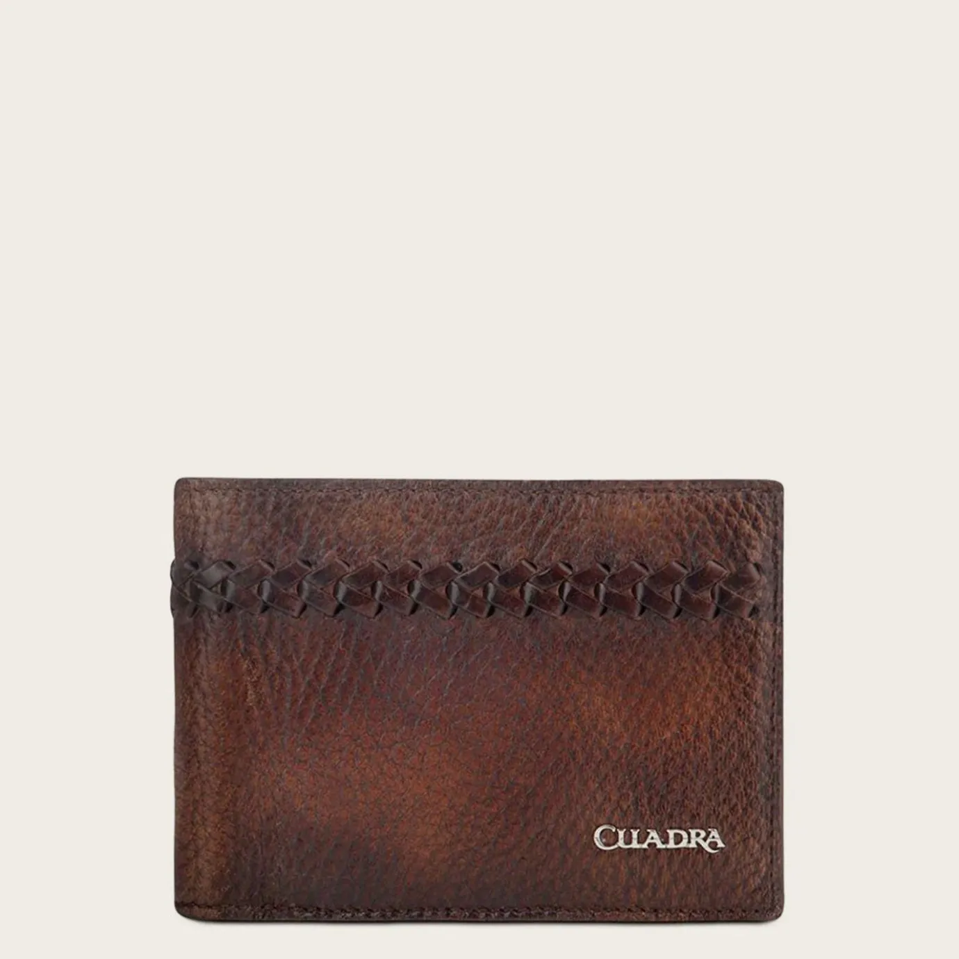 Men Cuadra Wallets-Brown Handmade Interwoven Detail Leather Wallet