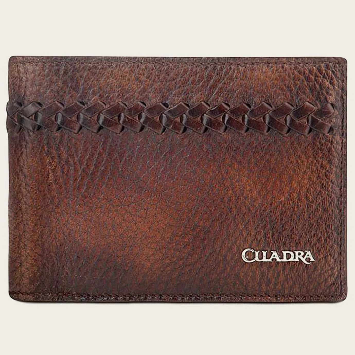 Men Cuadra Wallets-Brown Handmade Interwoven Detail Leather Wallet