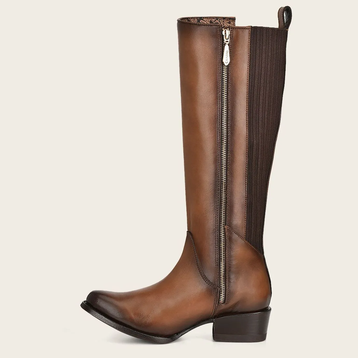 Women Cuadra Tall & Knee-High Boots-Brown High Boot With Laser Engraving And Studs