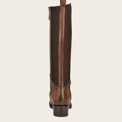 Women Cuadra Tall & Knee-High Boots-Brown High Boot With Laser Engraving And Studs