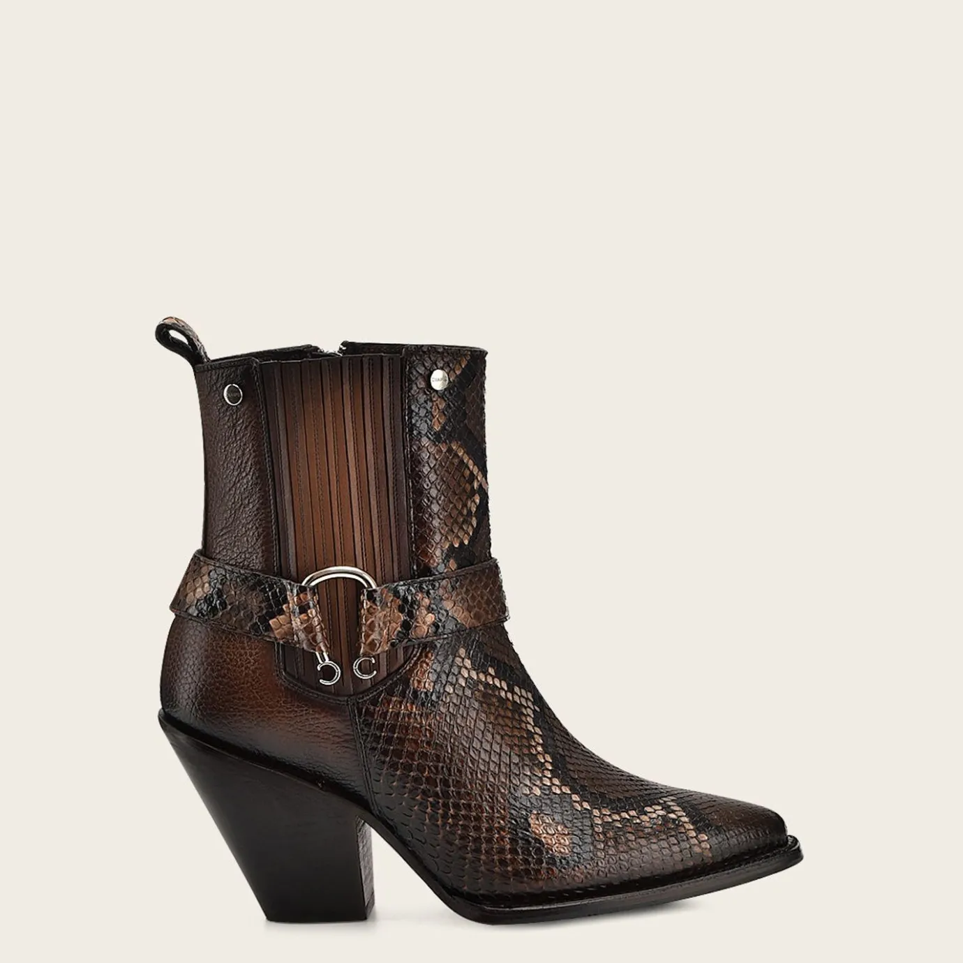 Women Cuadra Ankle Boots & Booties-Brown High Exotic Leather Ankle Booties For Women