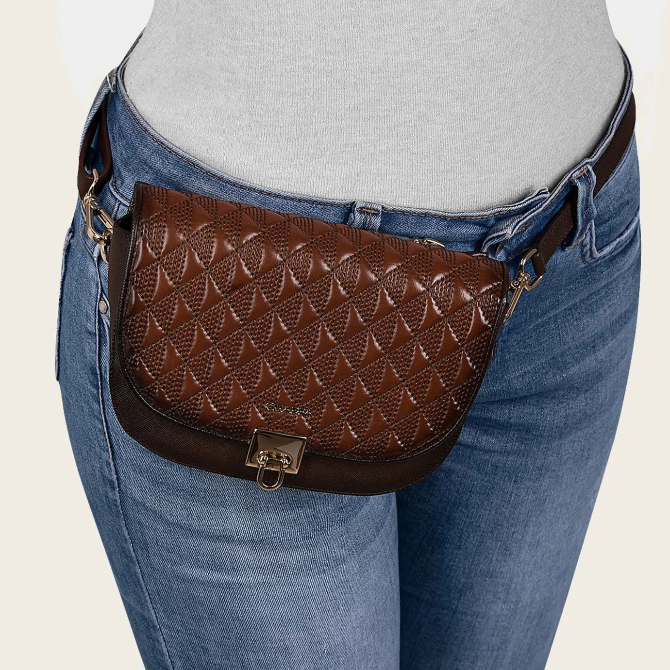 Women Cuadra Crossbody Bags-Brown Leather Belt And Crossbody Bag