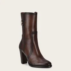 Women Cuadra Ankle Boots & Booties-Brown Leather Bootie With Metallic Symbol