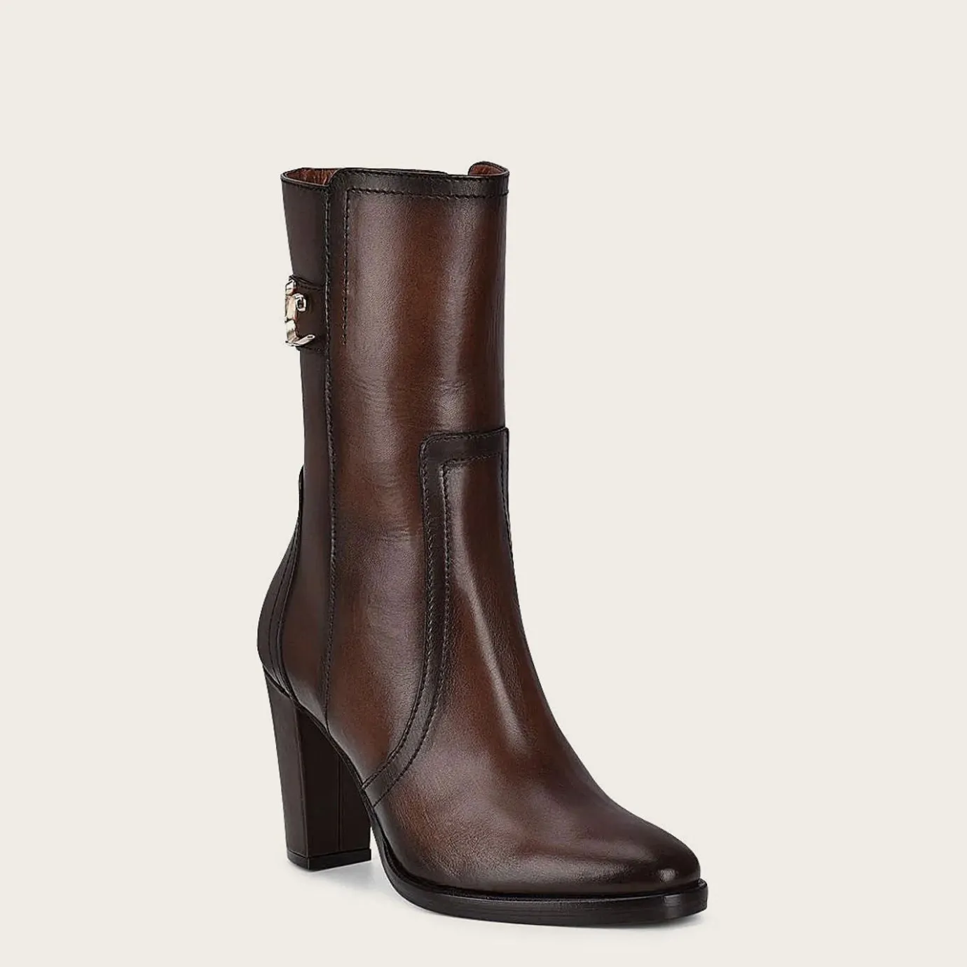 Women Cuadra Ankle Boots & Booties-Brown Leather Bootie With Metallic Symbol
