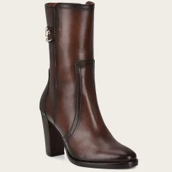 Women Cuadra Ankle Boots & Booties-Brown Leather Bootie With Metallic Symbol