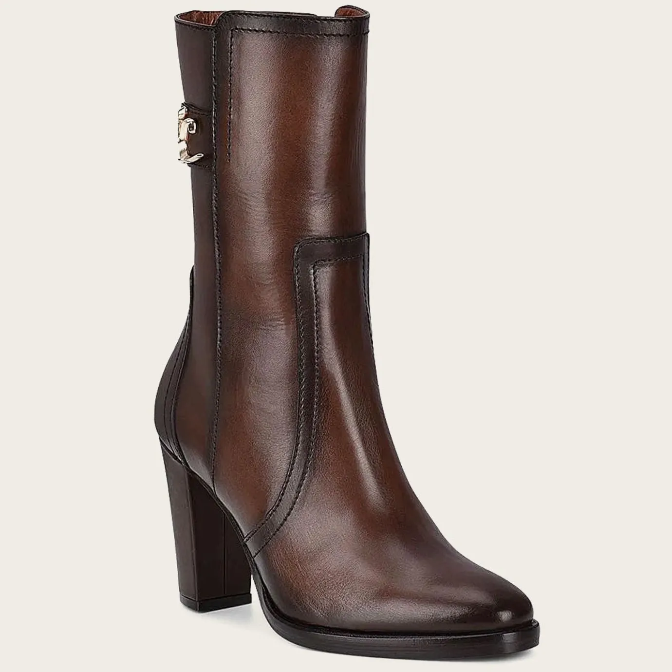 Women Cuadra Ankle Boots & Booties-Brown Leather Bootie With Metallic Symbol