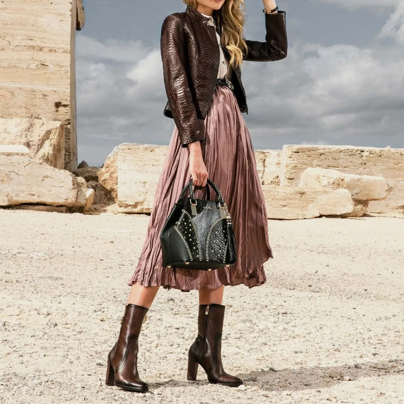 Women Cuadra Ankle Boots & Booties-Brown Leather Bootie With Metallic Symbol