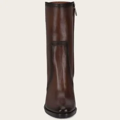 Women Cuadra Ankle Boots & Booties-Brown Leather Bootie With Metallic Symbol