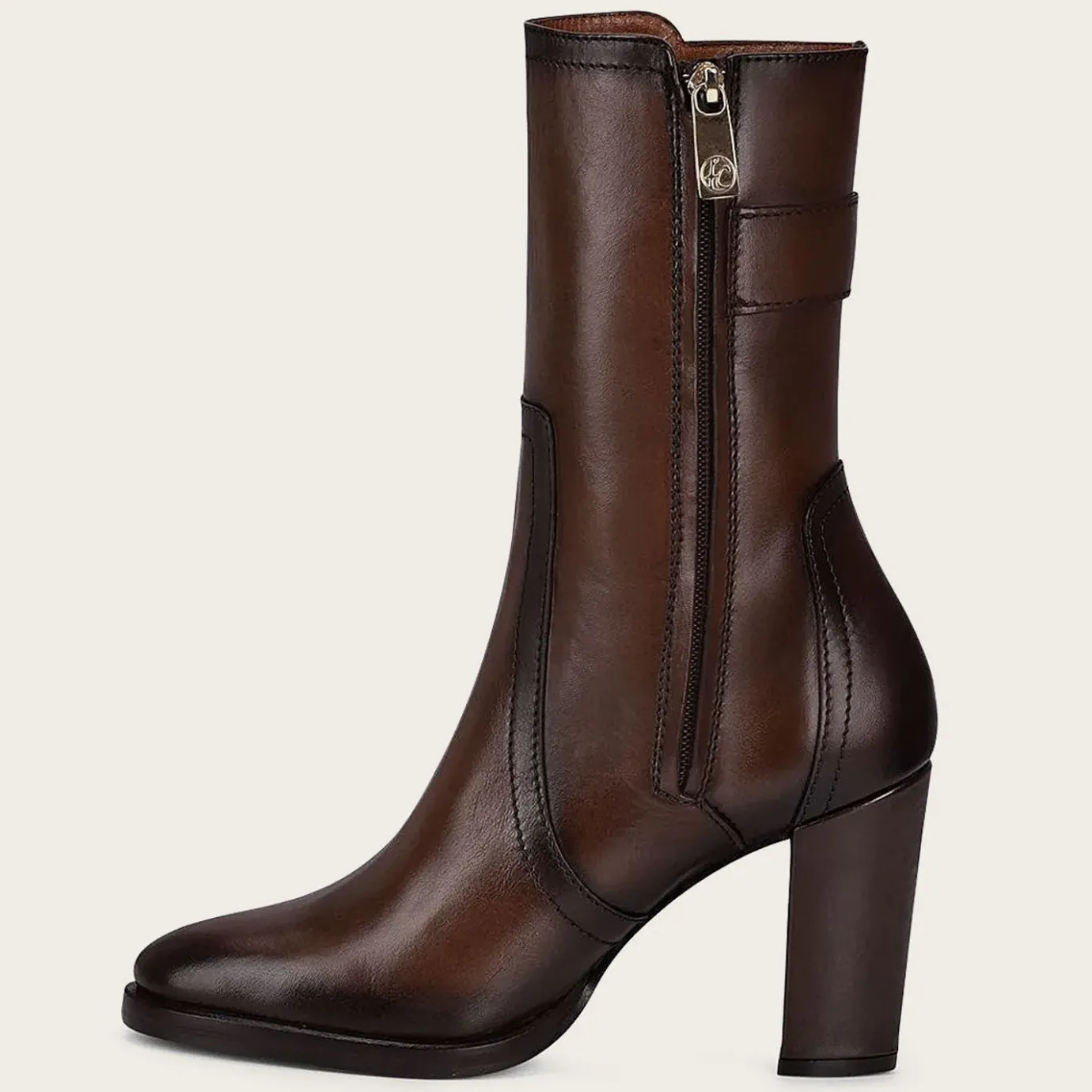 Women Cuadra Ankle Boots & Booties-Brown Leather Bootie With Metallic Symbol