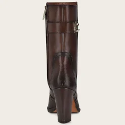 Women Cuadra Ankle Boots & Booties-Brown Leather Bootie With Metallic Symbol