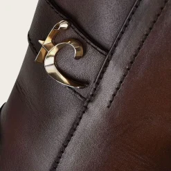 Women Cuadra Ankle Boots & Booties-Brown Leather Bootie With Metallic Symbol