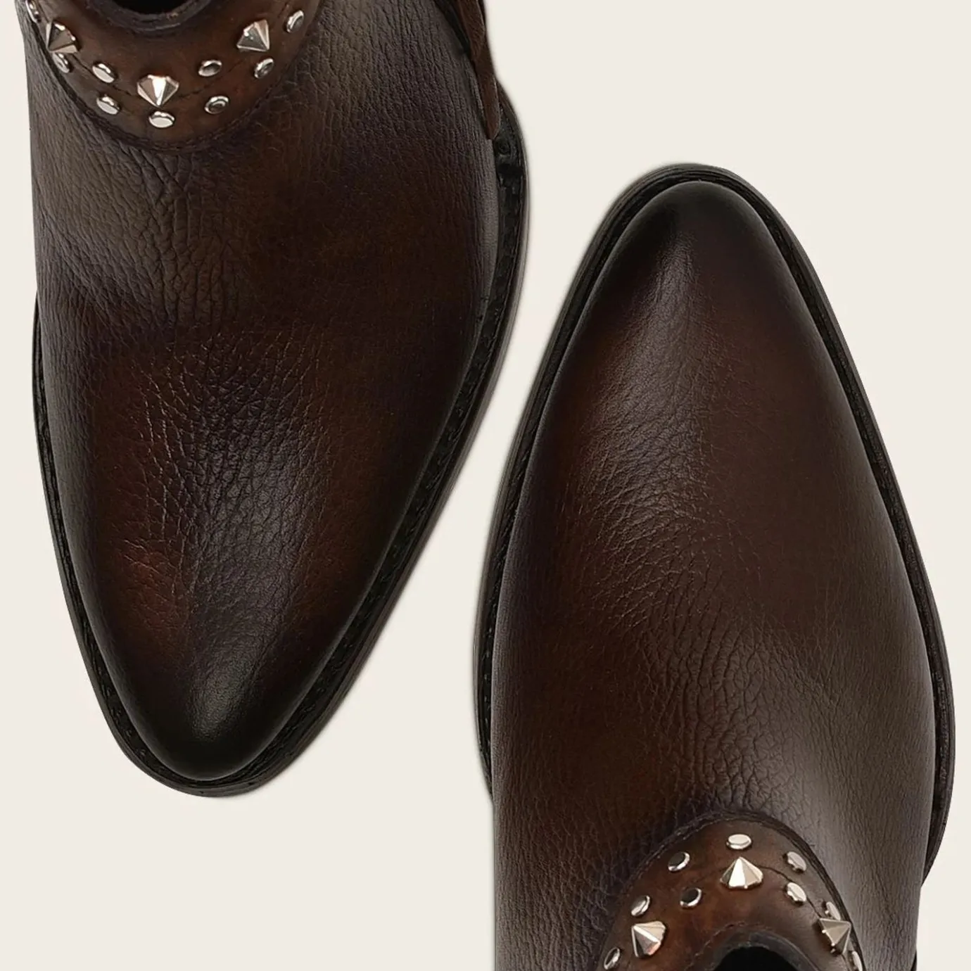 Women Cuadra Ankle Boots & Booties-Brown Leather Bootie With Metal Studs And Leather Fringes