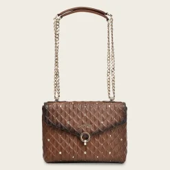 Women Cuadra Crossbody Bags-Brown Leather Crossbody Bag With Doble Chain Handle