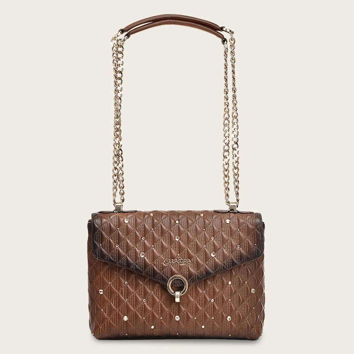 Women Cuadra Crossbody Bags-Brown Leather Crossbody Bag With Doble Chain Handle
