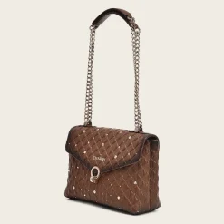 Women Cuadra Crossbody Bags-Brown Leather Crossbody Bag With Doble Chain Handle