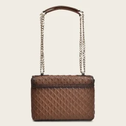 Women Cuadra Crossbody Bags-Brown Leather Crossbody Bag With Doble Chain Handle