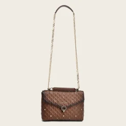 Women Cuadra Crossbody Bags-Brown Leather Crossbody Bag With Doble Chain Handle