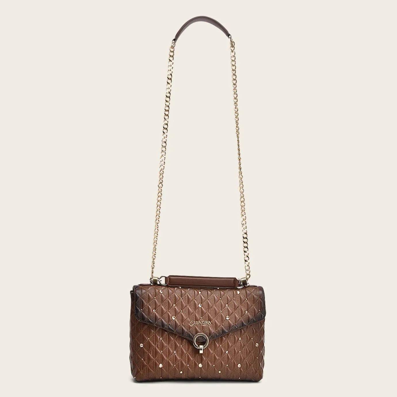 Women Cuadra Crossbody Bags-Brown Leather Crossbody Bag With Doble Chain Handle