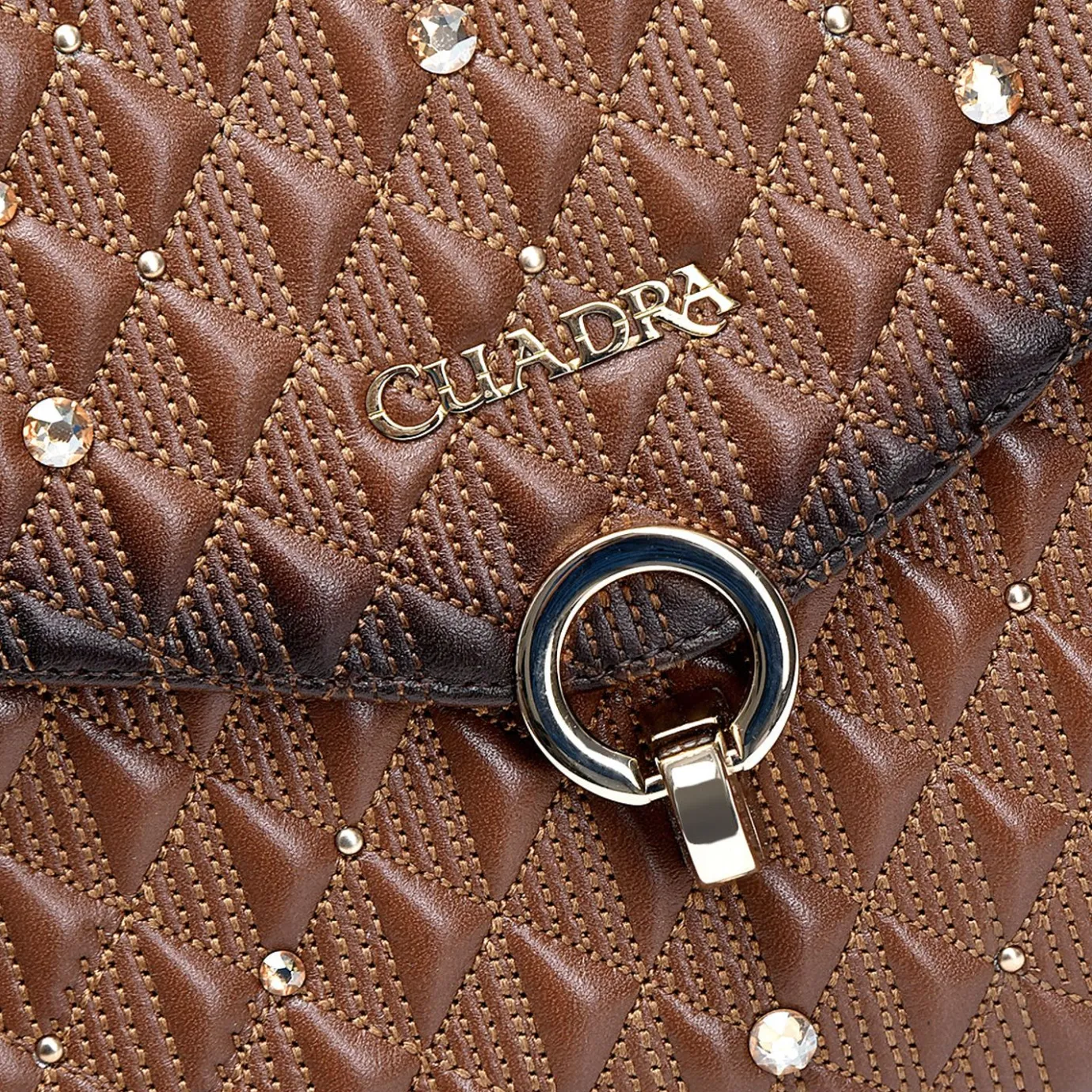 Women Cuadra Crossbody Bags-Brown Leather Crossbody Bag With Doble Chain Handle